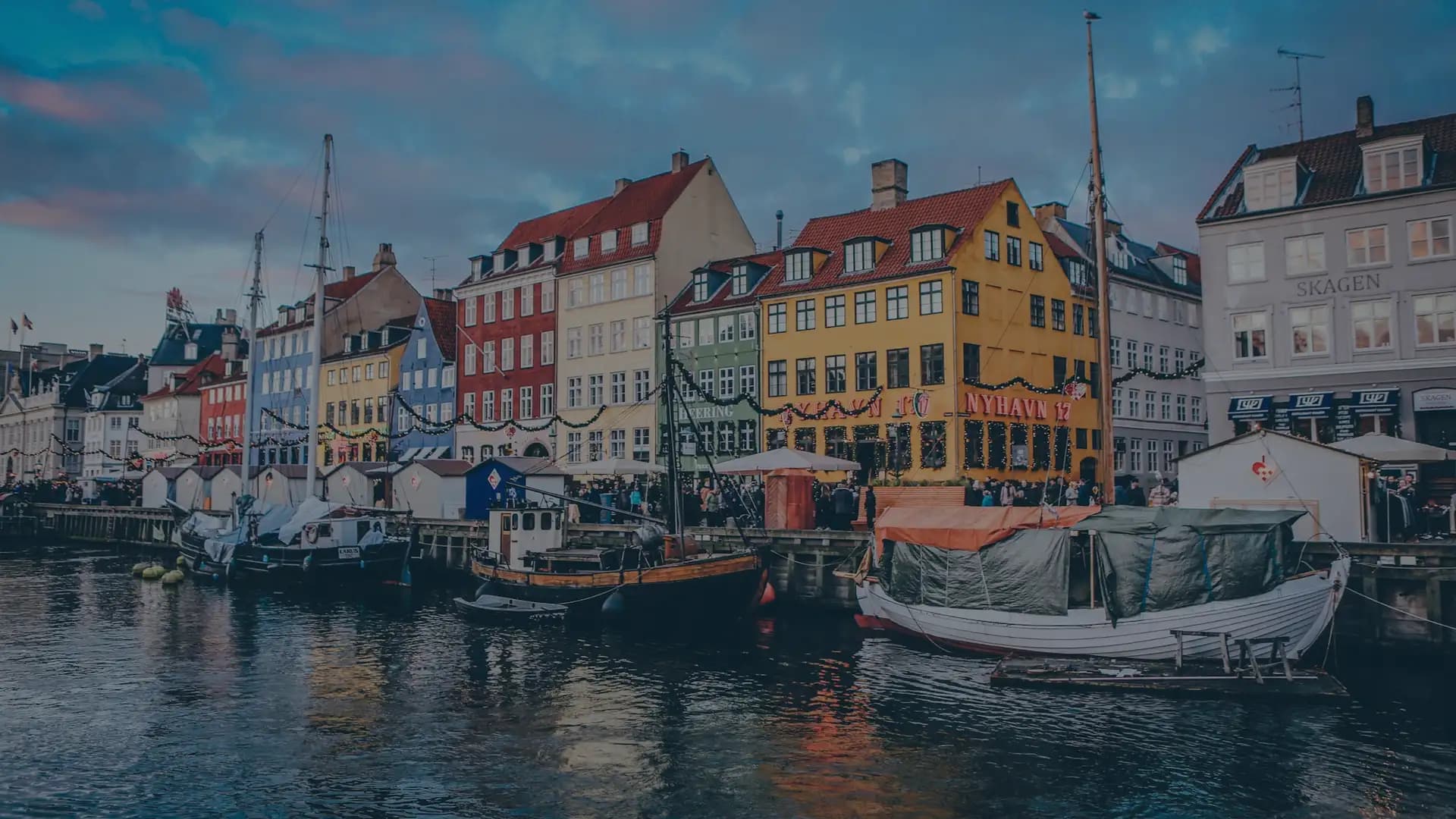 Colourful Nyhavn harbour houses in Copenhagen